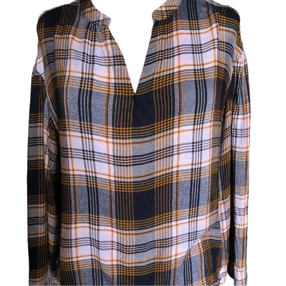 Jessica Simpson Jenna Womens Boho Hi-Lo Plaid Notch-Neck Pullover Top Small - Picture 2 of 12